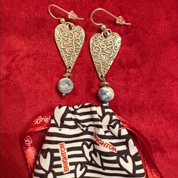 EUC Brighton Silver Heart Earrings with Blue Bead Accent - Picture 2 of 7
